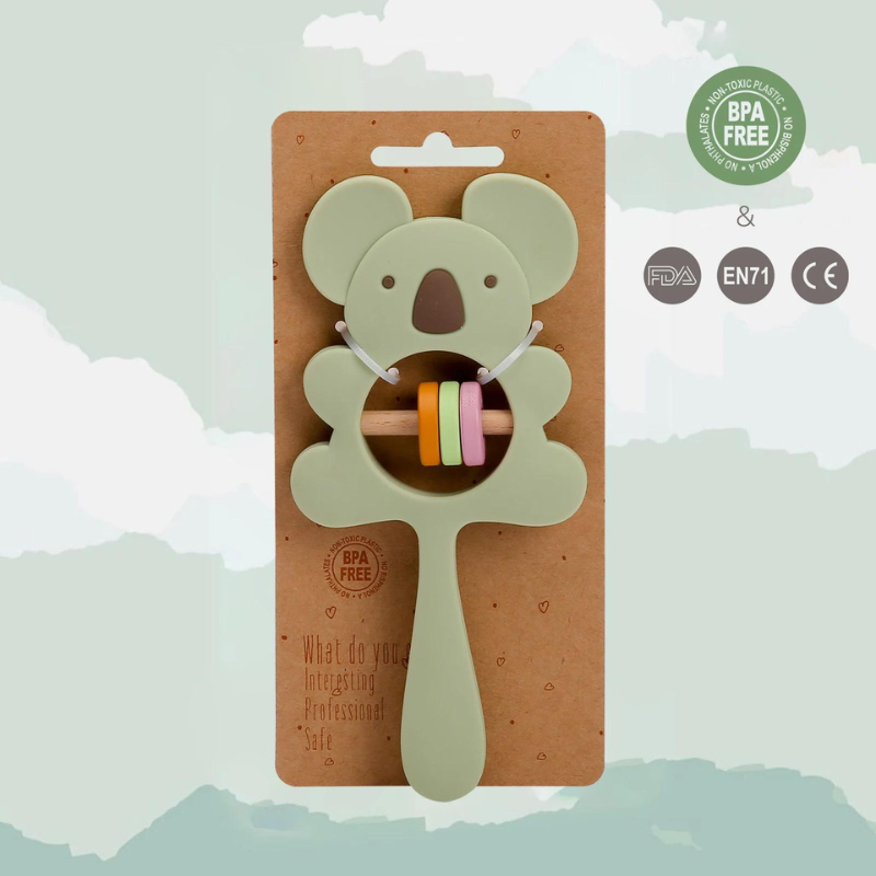 Mordedor Chocalho Coala Feliz em Silicone - BPA Free