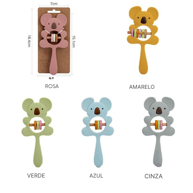 Mordedor Chocalho Coala Feliz em Silicone - BPA Free