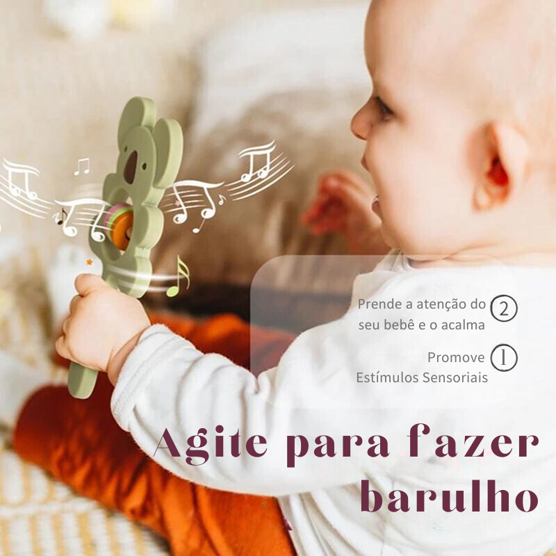 Mordedor Chocalho Coala Feliz em Silicone - BPA Free