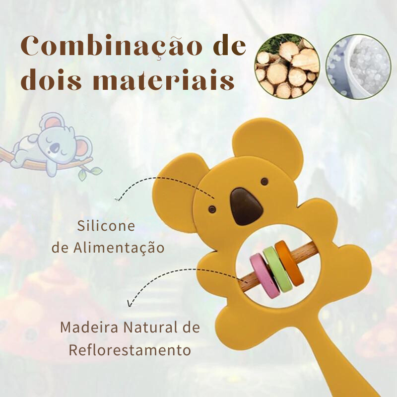 Mordedor Chocalho Coala Feliz em Silicone - BPA Free