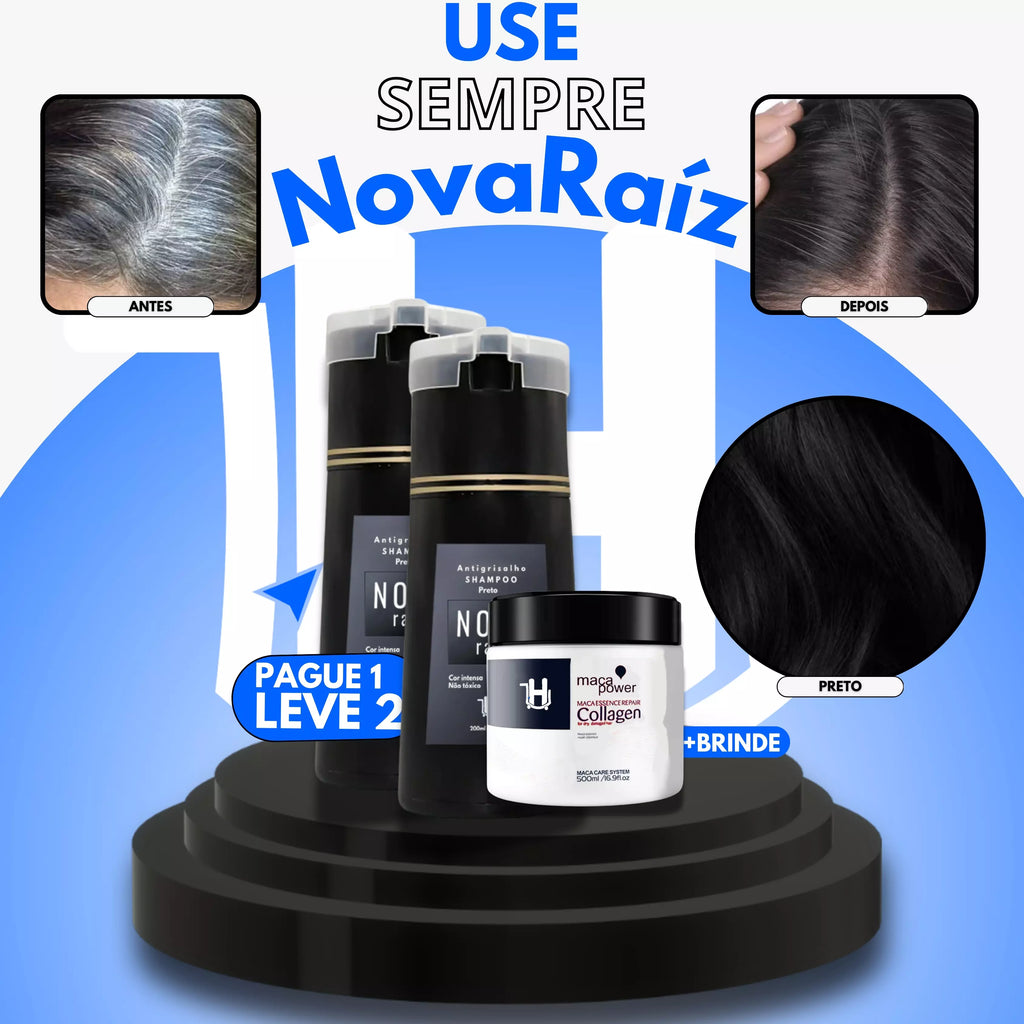 NovaRaíz®️ - Shampoo Antigrisalho  (Dura Até 6 Meses!) | + BRINDE