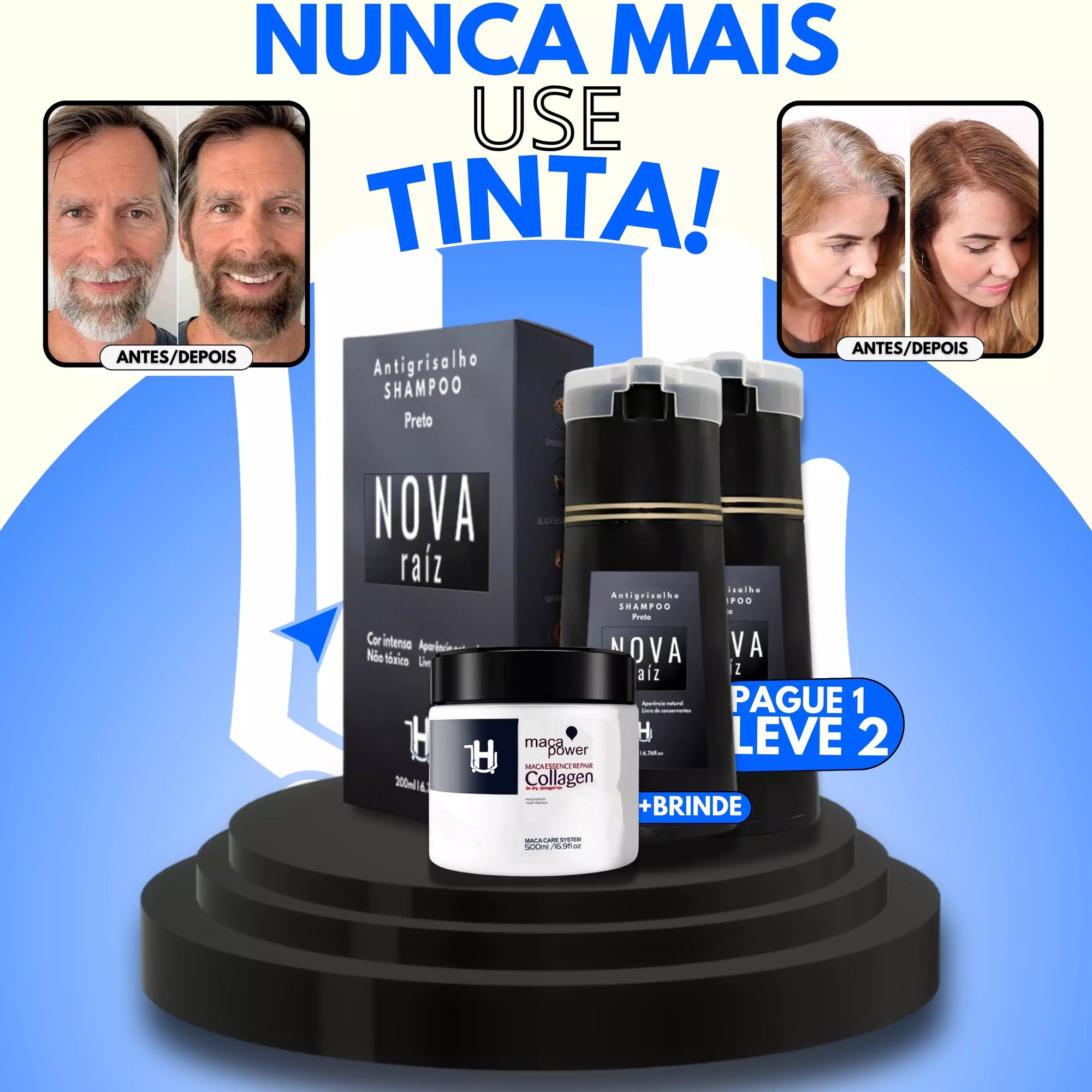 NovaRaíz®️ - Shampoo Antigrisalho  (Dura Até 6 Meses!) | + BRINDE