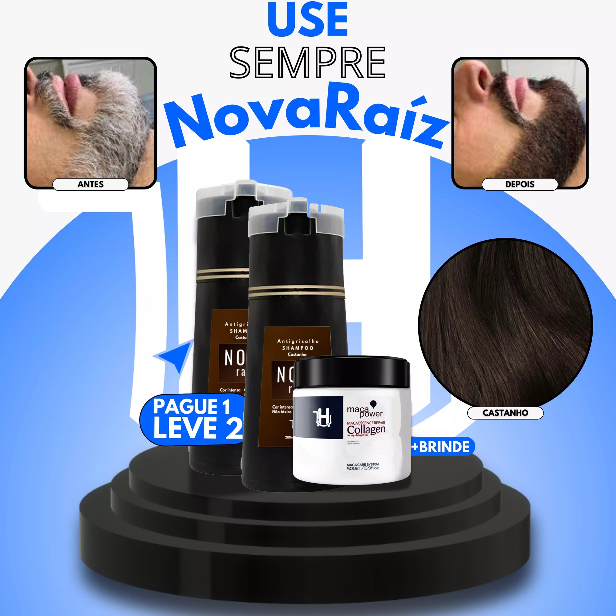 NovaRaíz®️ - Shampoo Antigrisalho  (Dura Até 6 Meses!) | + BRINDE