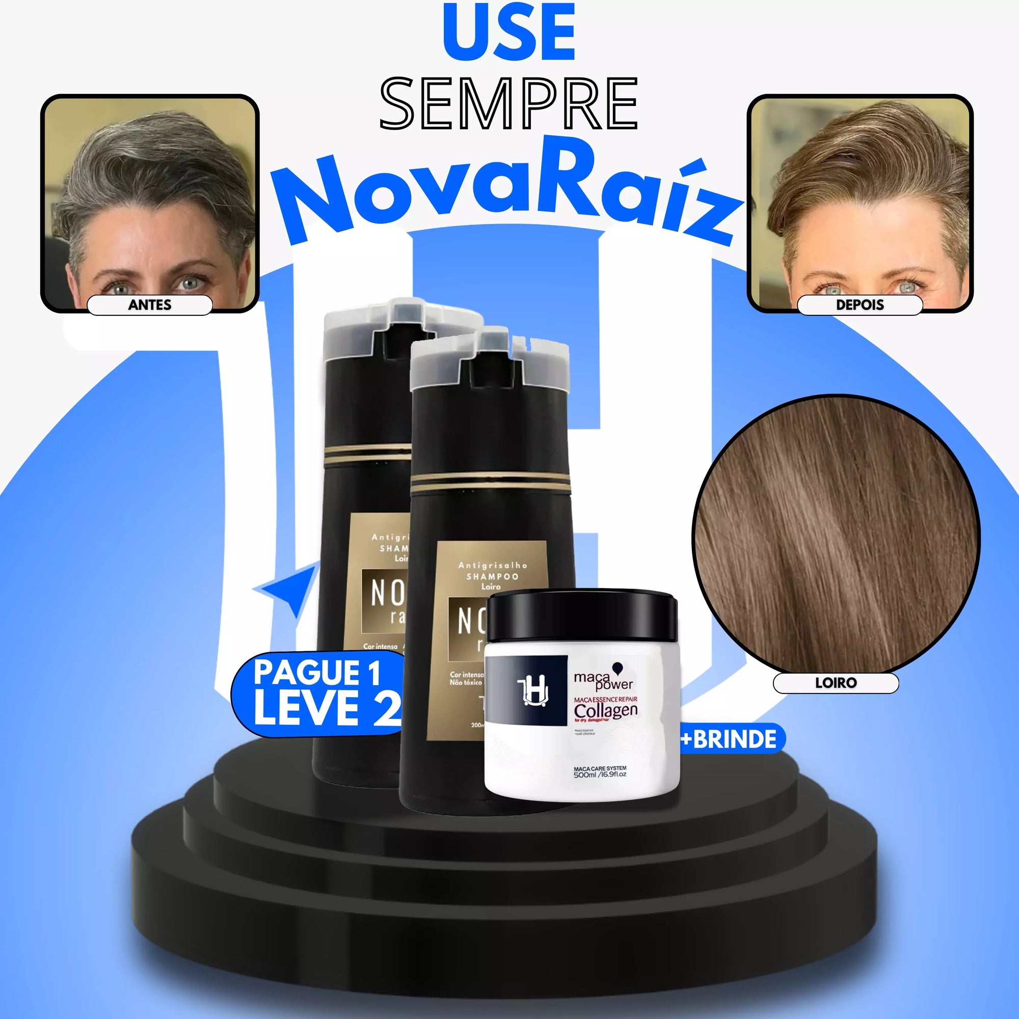 NovaRaíz®️ - Shampoo Antigrisalho  (Dura Até 6 Meses!) | + BRINDE