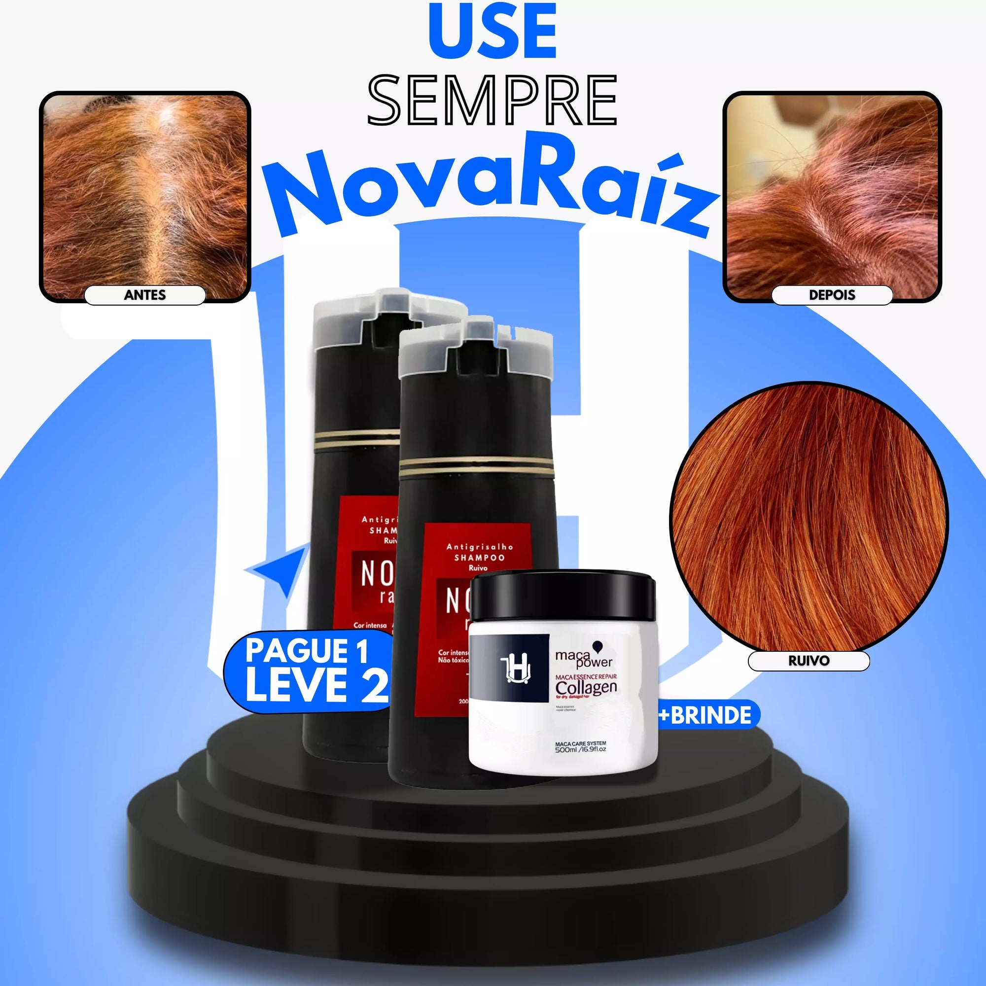 NovaRaíz®️ - Shampoo Antigrisalho  (Dura Até 6 Meses!) | + BRINDE