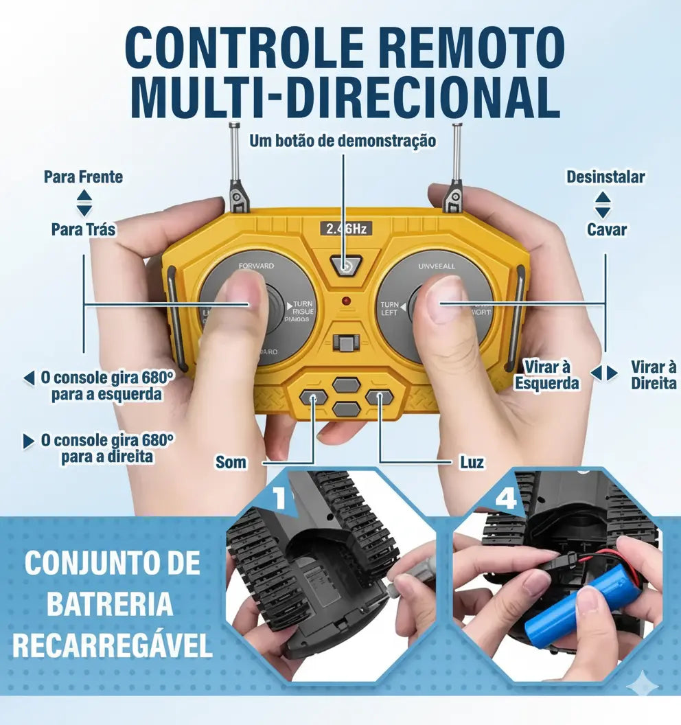 EscavaKids™ – A Escavadeira de Controle Remoto que Cava de Verdade!