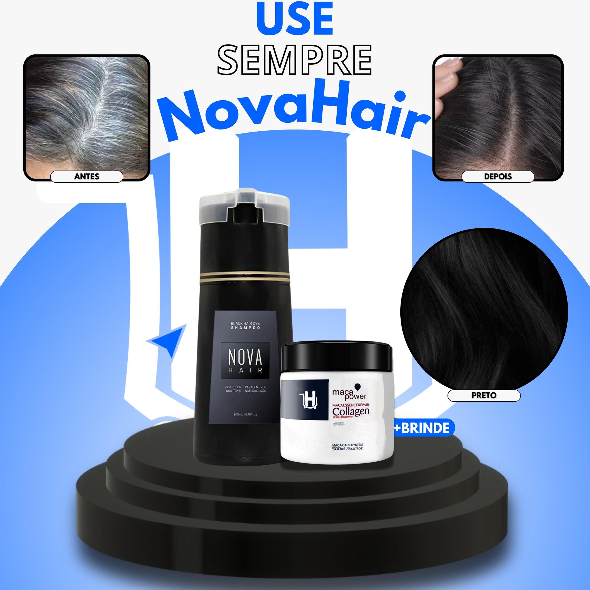 NovaHair™ - Shampoo Antigrisalho  (Dura Até 24 Semanas!) + BRINDE