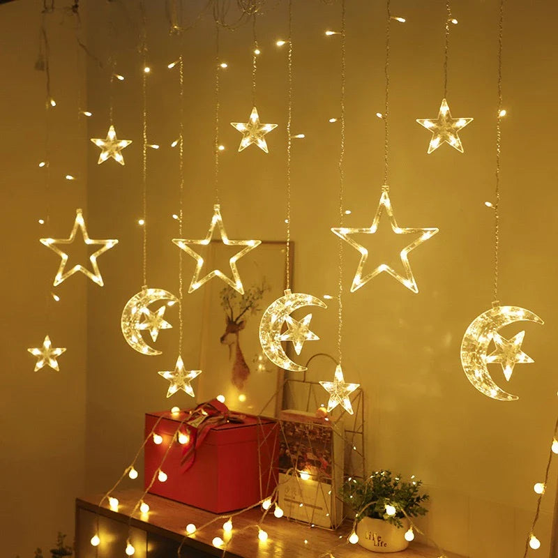 Cortina de LED Estrelas e Lua